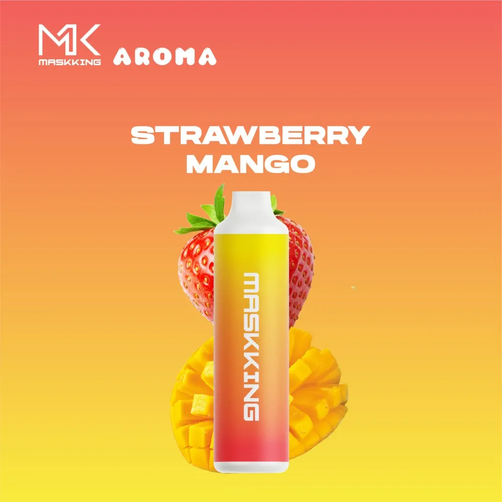 [MASKKING con 6,000 puffs, 5% de nicotina. Sabor MANGO LYCHEE mezcla de mangos maduros y jugosos con el sabor floral y tropical del lichiSabor dulcecito con notas muy marcadas de Lychee con Fresa. Batería de 600MAH recargable con USB-C. 15 ml de intenso E-Juice.] Massking Stawberry Mango